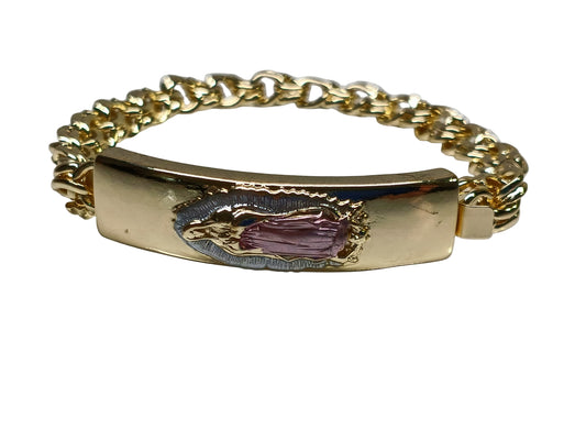 Oro Laminado ID Bracelet, Gold Filled Style Guadalupe Design, Polished, Tricolor, 03.120.0012.08