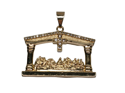 Oro Laminado Religious Pendant, Gold Filled Style Cross Design, with White Crystal, Polished, Golden Finish, 05.253.0014.1