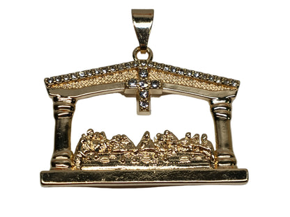 Oro Laminado Religious Pendant, Gold Filled Style Cross Design, with White Crystal, Polished, Golden Finish, 05.253.0014.1