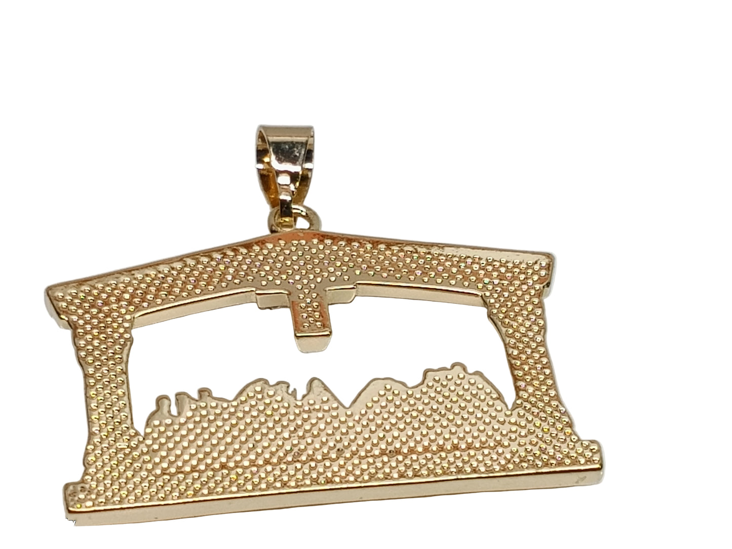 Oro Laminado Religious Pendant, Gold Filled Style Cross Design, with White Crystal, Polished, Golden Finish, 05.253.0014.1