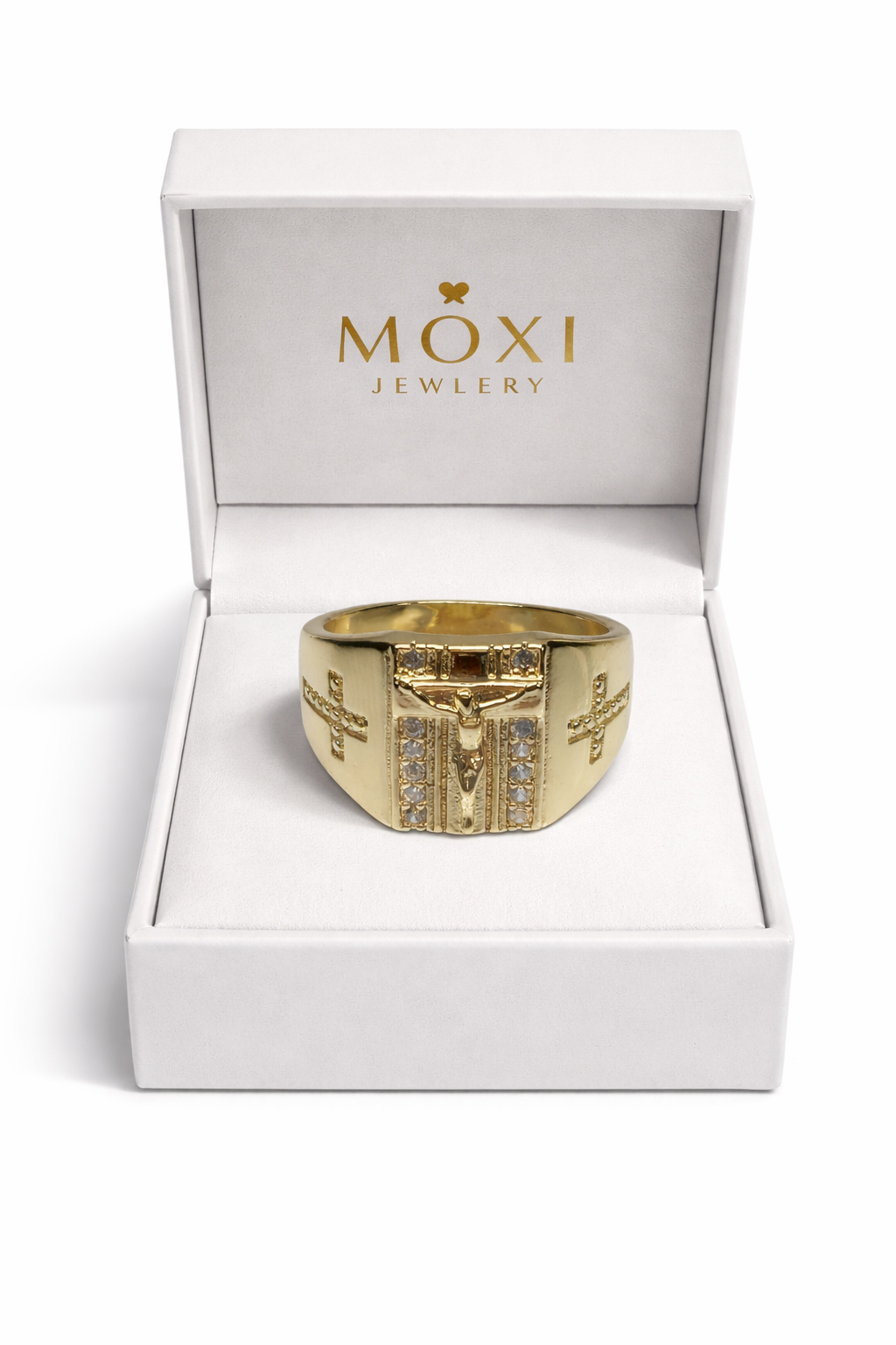 Moxi J Mens Ring  Crucifix in Yellow Gold