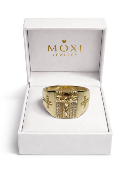 Moxi J Mens Ring  Crucifix in Yellow Gold