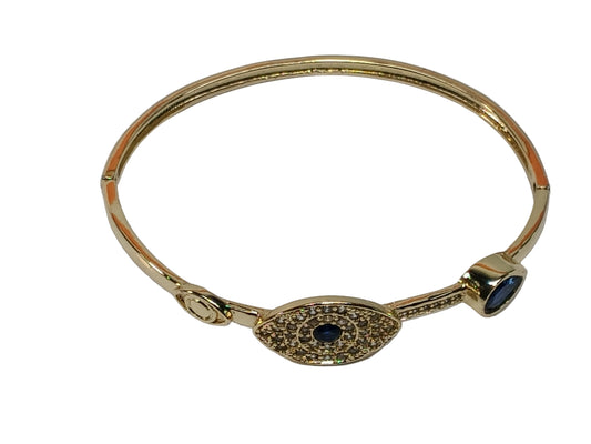 Oro Laminado Individual Bangle, Gold Filled Style Evil Eye Design, with White and Black Micro Pave, Polished, Golden Finish, 07.381.0010