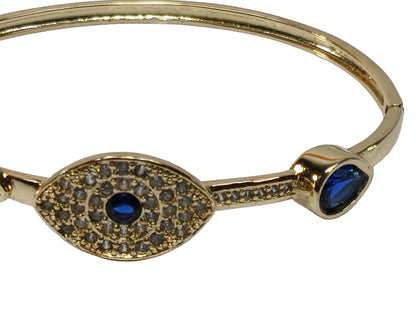 Oro Laminado Individual Bangle, Gold Filled Style Evil Eye Design, with White and Black Micro Pave, Polished, Golden Finish, 07.381.0010