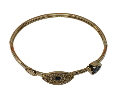 Oro Laminado Individual Bangle, Gold Filled Style Evil Eye Design, with White and Black Micro Pave, Polished, Golden Finish, 07.381.0010