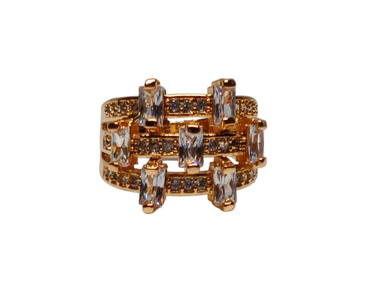 Oro Laminado Multi Stone Ring, Gold Filled Style with White Cubic Zirconia, Polished, Golden Finish, 01.260.0001.07.GT (Size 7)