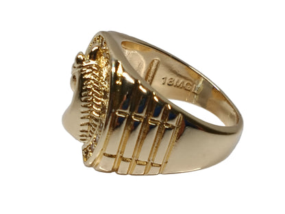 Oro Laminado Mens Ring, Gold Filled Style Horse Design, with White and Ruby Cubic Zirconia, Diamond Cutting Finish, Golden Finish, 01.185.0005.09 (Size 9)