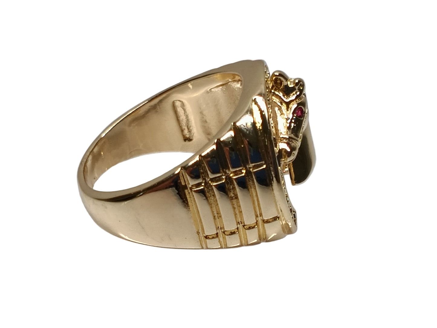 Oro Laminado Mens Ring, Gold Filled Style Horse Design, with White and Ruby Cubic Zirconia, Diamond Cutting Finish, Golden Finish, 01.185.0005.09 (Size 9)