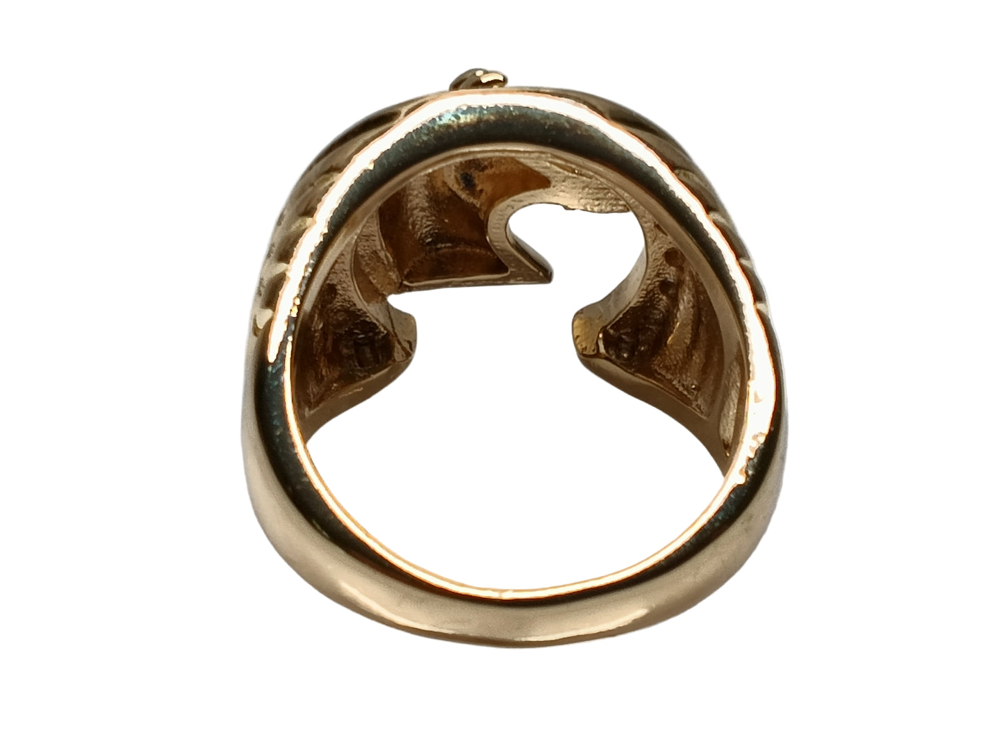 Oro Laminado Mens Ring, Gold Filled Style Horse Design, with White and Ruby Cubic Zirconia, Diamond Cutting Finish, Golden Finish, 01.185.0005.09 (Size 9)