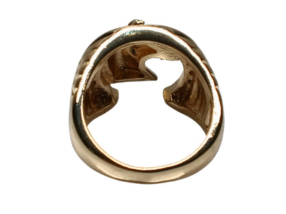 Oro Laminado Mens Ring, Gold Filled Style Horse Design, with White and Ruby Cubic Zirconia, Diamond Cutting Finish, Golden Finish, 01.185.0005.09 (Size 9)