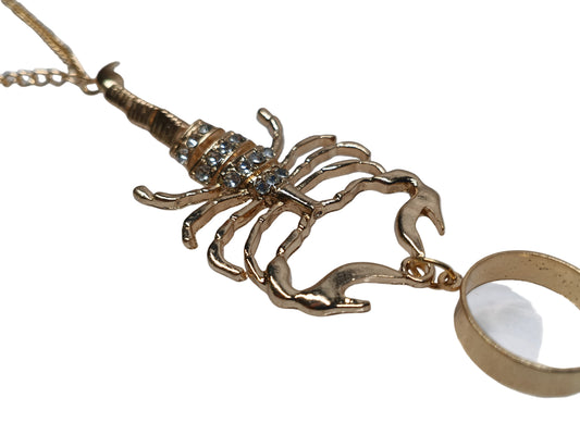 Oro Laminado Fancy Bracelet, Gold Filled Style Punk Luxury Scorpion Chain Ring Bracelet Design, with White Cubic Zirconia, Diamond Cutting Finish, Tricolor, 03.411.0073.07