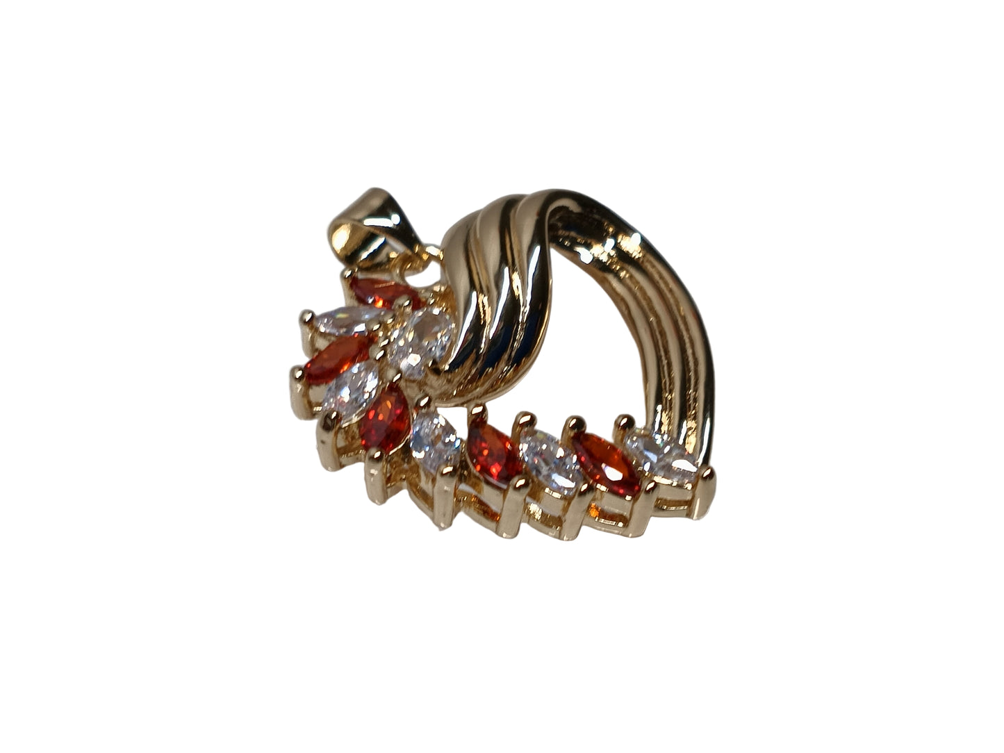 Oro Laminado Pendant Necklace, Gold Filled Style Heart Design, with Garnet and White Cubic Zirconia, Polished, Golden Finish, 04.213.0006.1.20 SKU: 135782