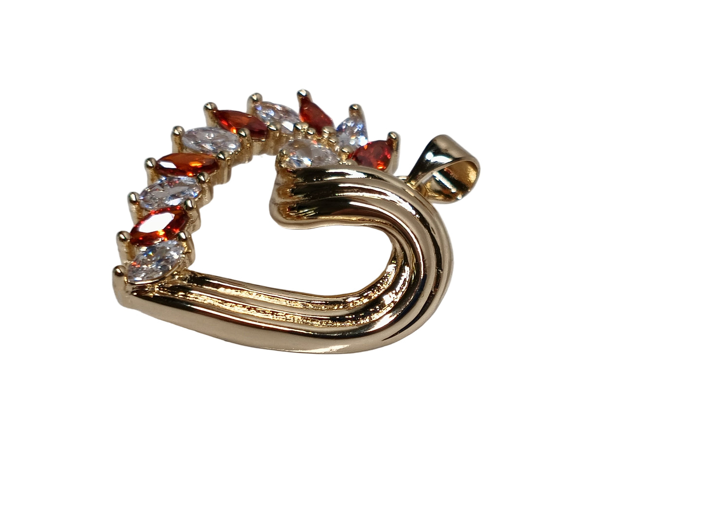 Oro Laminado Pendant Necklace, Gold Filled Style Heart Design, with Garnet and White Cubic Zirconia, Polished, Golden Finish, 04.213.0006.1.20 SKU: 135782