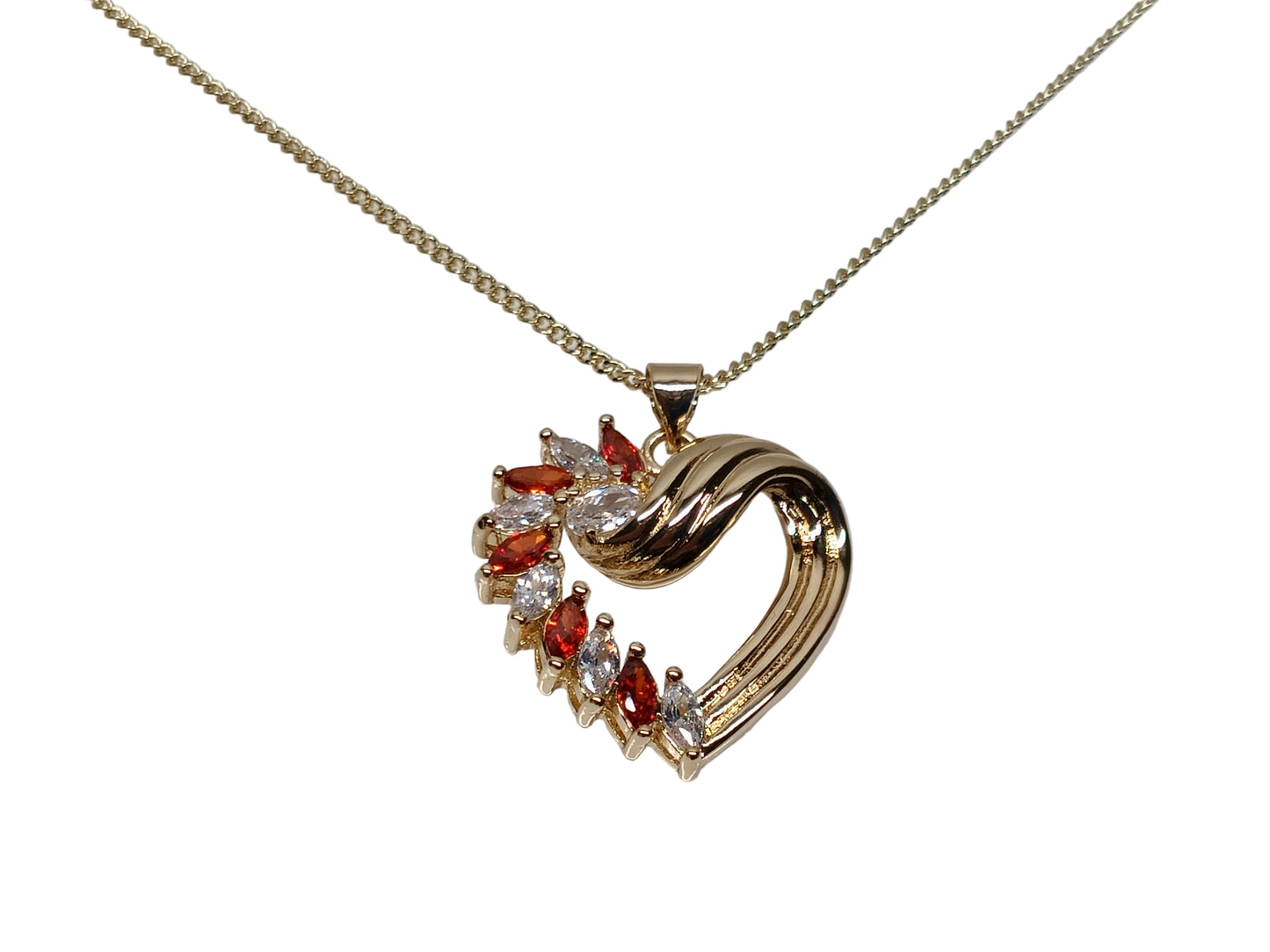 Oro Laminado Pendant Necklace, Gold Filled Style Heart Design, with Garnet and White Cubic Zirconia, Polished, Golden Finish, 04.213.0006.1.20 SKU: 135782