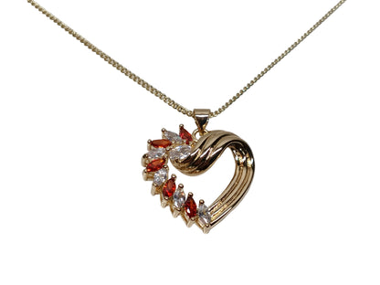 Oro Laminado Pendant Necklace, Gold Filled Style Heart Design, with Garnet and White Cubic Zirconia, Polished, Golden Finish, 04.213.0006.1.20 SKU: 135782