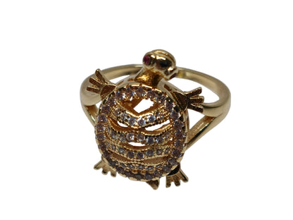 Oro Laminado Multi Stone Ring, Gold Filled Style Turtle Design, with White and Ruby Micro Pave, Polished, Golden Finish, 01.100.0001.09 (Size 9)