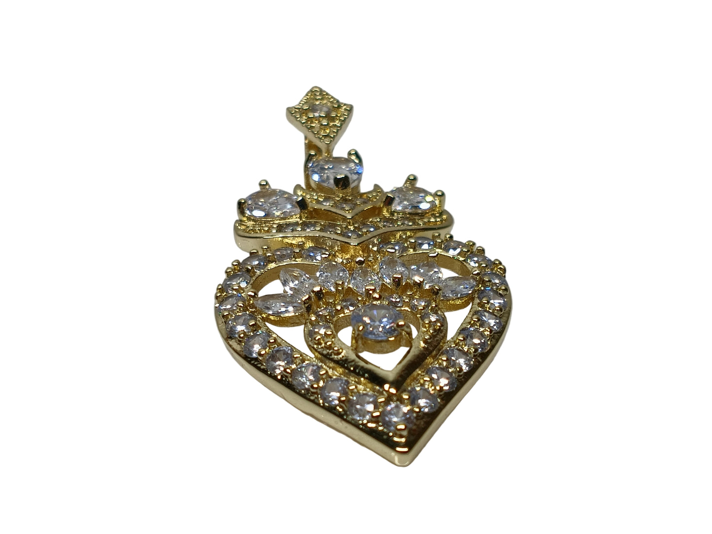 Oro Laminado Pendant Necklace, Gold Filled Style Heart and Teardrop Design, with White Cubic Zirconia, Polished, Golden Finish, 04.283.0026.20