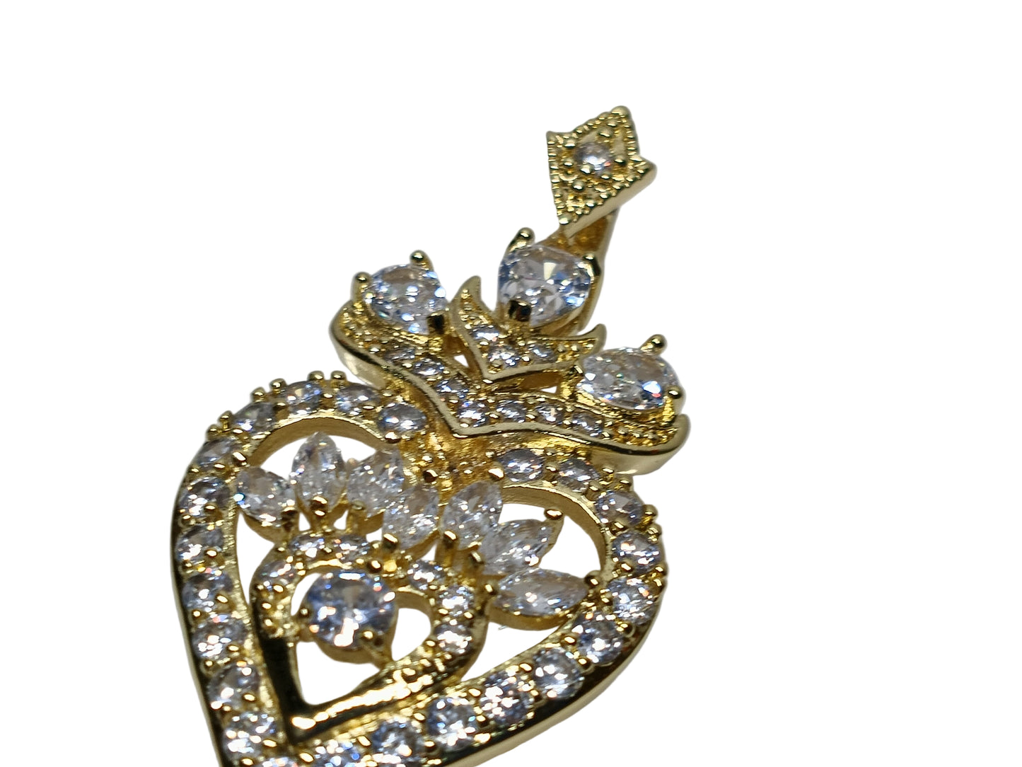 Oro Laminado Pendant Necklace, Gold Filled Style Heart and Teardrop Design, with White Cubic Zirconia, Polished, Golden Finish, 04.283.0026.20