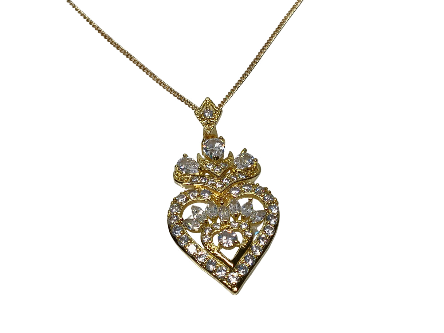 Oro Laminado Pendant Necklace, Gold Filled Style Heart and Teardrop Design, with White Cubic Zirconia, Polished, Golden Finish, 04.283.0026.20