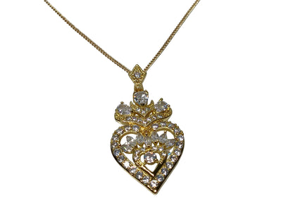 Oro Laminado Pendant Necklace, Gold Filled Style Heart and Teardrop Design, with White Cubic Zirconia, Polished, Golden Finish, 04.283.0026.20