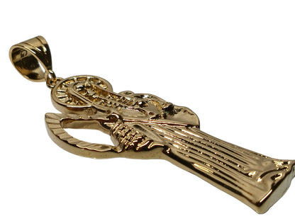Oro Laminado Religious Pendant, Gold Filled Style Santa Muerte Design, Polished, Golden Finish, 05.185.0010.2