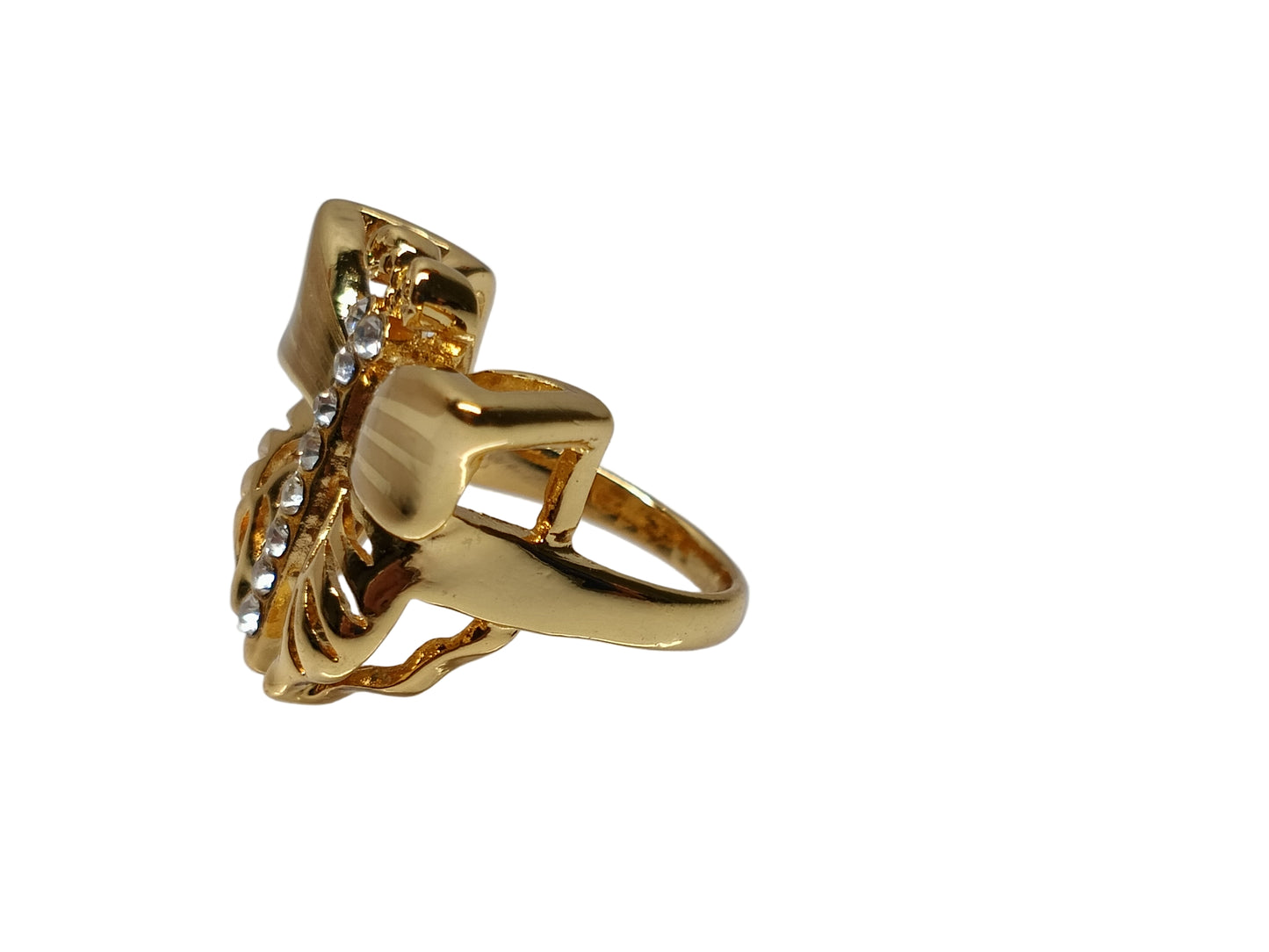 Oro Laminado Multi Stone Ring, Gold Filled Style Butterfly Design, with White Crystal, Polished, Golden Finish, 01.241.0017.08 (Size 8)