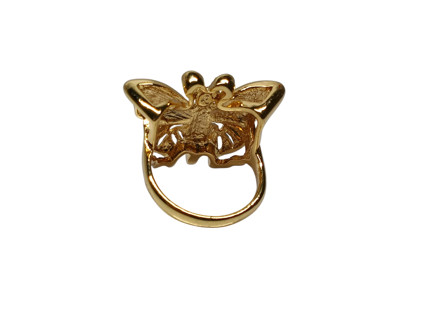 Oro Laminado Multi Stone Ring, Gold Filled Style Butterfly Design, with White Crystal, Polished, Golden Finish, 01.241.0017.08 (Size 8)