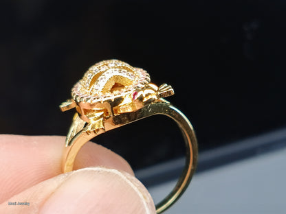 Oro Laminado Multi Stone Ring, Gold Filled Style Turtle Design, with White and Ruby Micro Pave, Polished, Golden Finish, 01.100.0001.09 (Size 9)