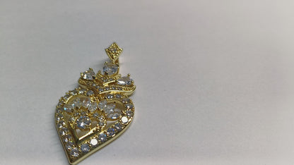 Oro Laminado Pendant Necklace, Gold Filled Style Heart and Teardrop Design, with White Cubic Zirconia, Polished, Golden Finish, 04.283.0026.20