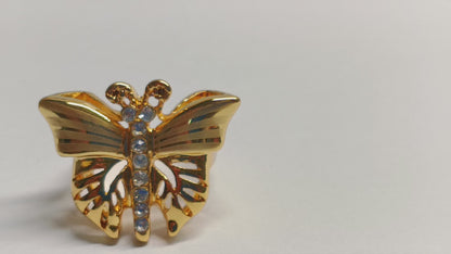 Oro Laminado Multi Stone Ring, Gold Filled Style Butterfly Design, with White Crystal, Polished, Golden Finish, 01.241.0017.08 (Size 8)