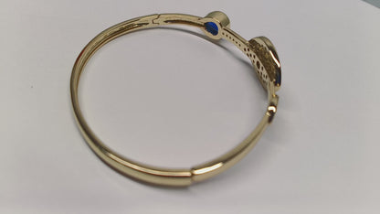 Oro Laminado Individual Bangle, Gold Filled Style Evil Eye Design, with White and Black Micro Pave, Polished, Golden Finish, 07.381.0010